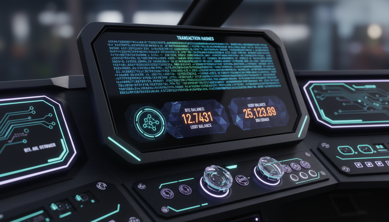 Interfejs krypto kasyna pokazujący transakcje blockchain