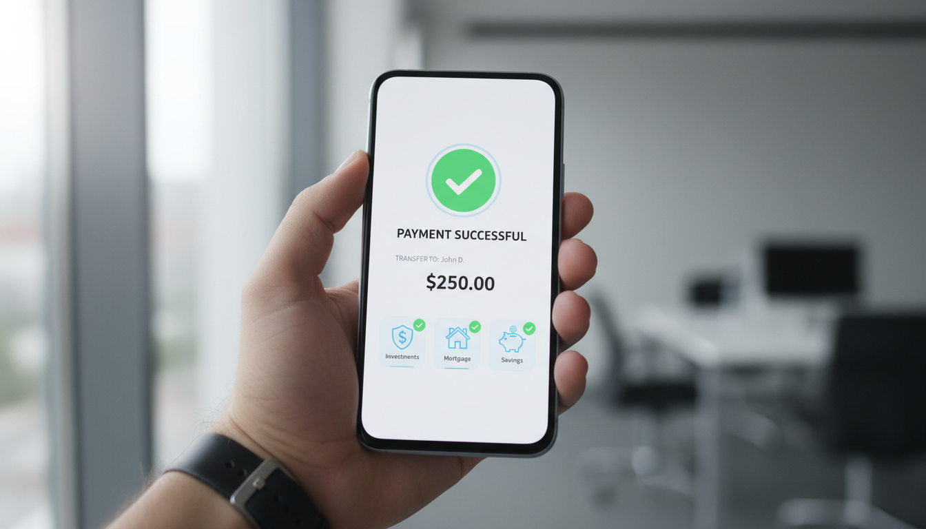 Smartfon z aplikacją bankową realizujący szybki przelew online